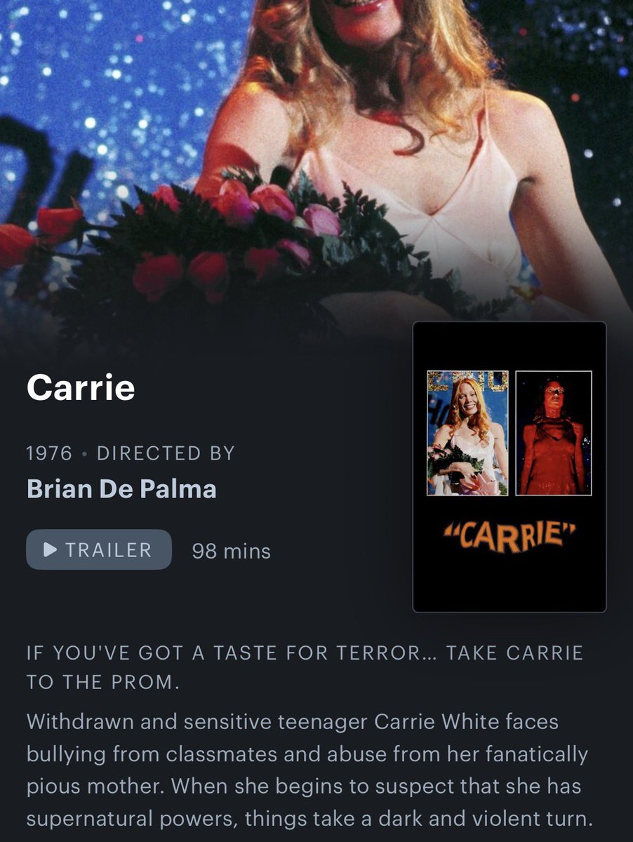 B1CKNDALLZ's tweet photo. Now watching
———————
#carrie #carrie1976 #letterboxd #movies #horror https://t.co/5cZG3Pqusv