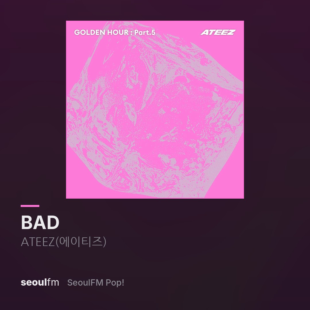 seoulfm's tweet photo. « BAD » de ATEEZ(에이티즈) est là, et l’ambiance monte d’un cran. Tu l’écoutes avec nous ? 🔥
tes demandes passent à l'antenne, lien en bio ✨
#NowPlaying #kpop #kpopfr #radio #seoulfm https://t.co/PoAAcg8VY1