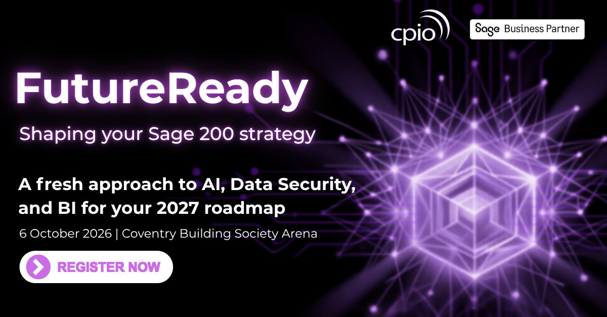 CPiOSage's tweet photo. Final places for #FutureReady, 6 Oct at Coventry Building Society Arena.

Join CPiO for insights on the Sage 200 roadmap, cloud, data security, AI and automation, plus customer stories, lunch and a stadium tour.

Register: https://t.co/HnDpaeg2R8
#CPiO #Sage200FutureReady https://t.co/RDRbwb1Jjz