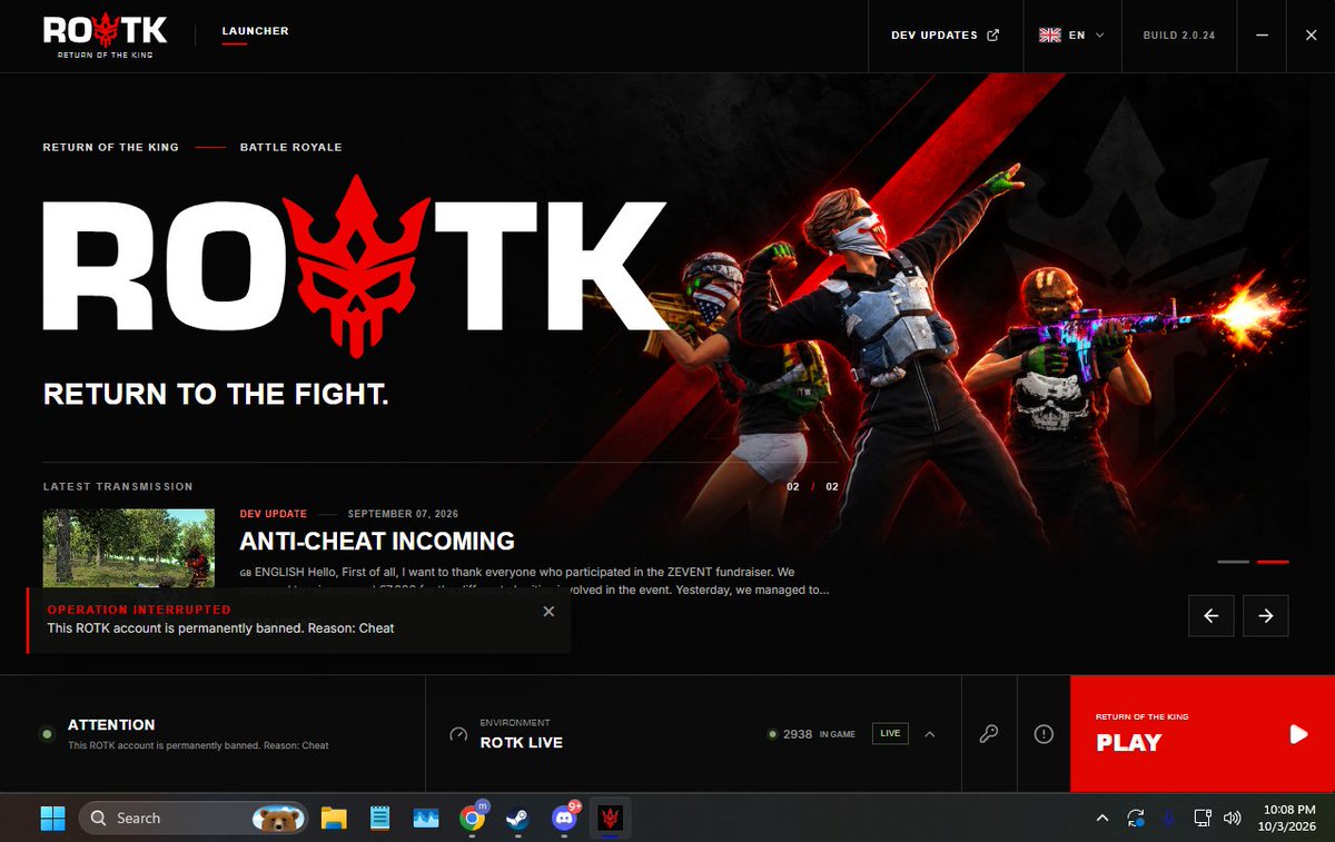 MykeFPS's tweet photo. First game back after False Cheating Ban on ROTK🫡 https://t.co/ncruDqBs62