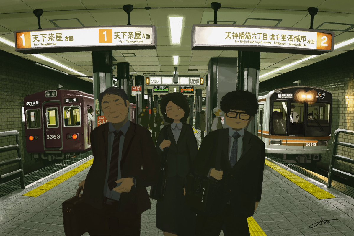 illust8590's tweet photo. 2番線に到着の電車は、天神橋筋六丁目行きです。 https://t.co/mwpmmWrWTt