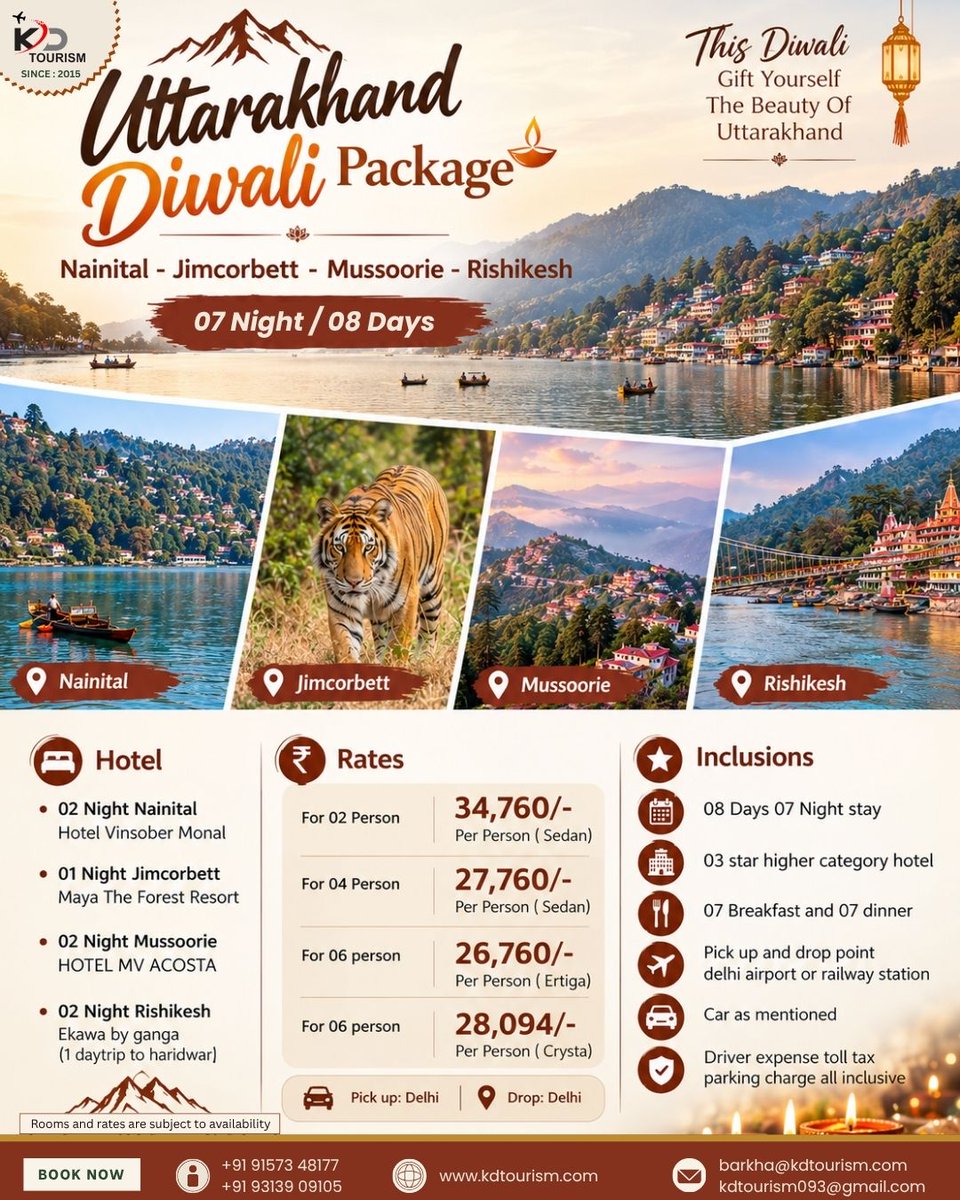 Raissa_1's tweet photo. Uttarakhand Diwali Special: 7 Nights / 8 Days

Celebrate Diwali in Nainital, Jim Corbett, Mussoorie and Rishikesh. Enjoy scenic hills, wildlife, spirituality, adventure and a memorable holiday with family and friends. https://t.co/r4U6RPvx2D