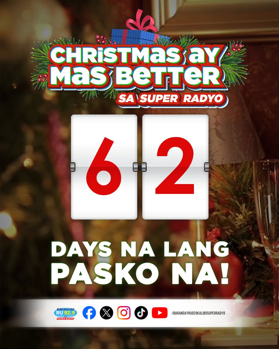 BarangayRU929's tweet photo. 🎁 62 DAYS TO GO! 🎄

#62DaysToGo #ChristmasCountdown #GMASuperRadyoKalibo https://t.co/R4rq4SaQQs
