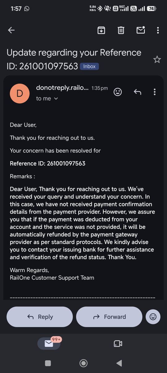 mithulmt's tweet photo. What is resolved? Where is my money?

Money is debited from your e-wallet and ticket is not booked.

I have not got back my money in wallet yet! What have you resolved????

@IRCTCofficial @IRCTC_Ltd @RailOneIndia @Railone_io @RailMinIndia @RailwaySeva @jagograhakjago https://t.co/qOVFArKHB9