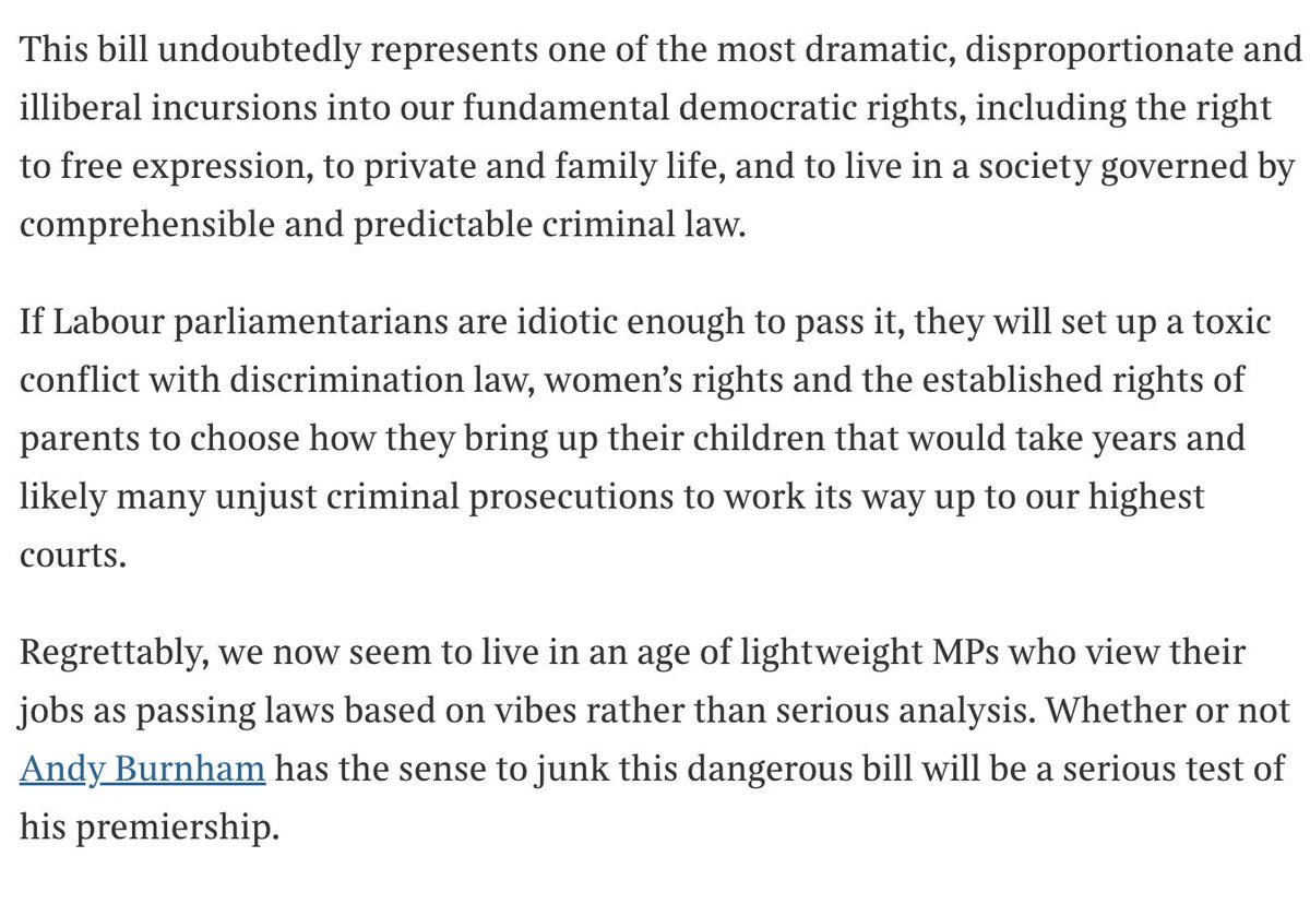 soniasodha's tweet photo. Labour's conversion practices bill is one of the most dramatic, disproportionate and illiberal incursions into our fundamental democratic rights that will create an almighty legal mess. Whether Andy Burnham is smart enough to junk will be a major test of his premiership. 🧵 https://t.co/4G7r74S1Sv