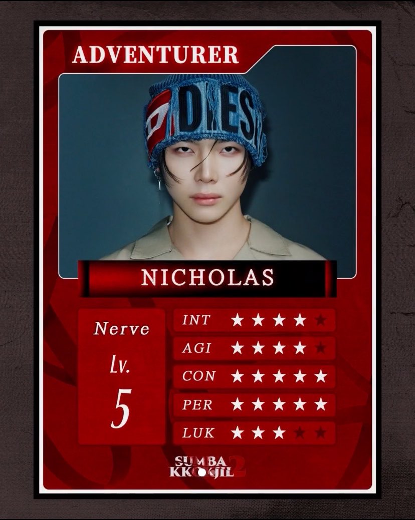 xiangnya's tweet photo. nico's hidden character card in sumbakkokjil2 being adventurer and the description being "To higher places" yeah no wonder he hid above the closet https://t.co/bbkYwizRwF