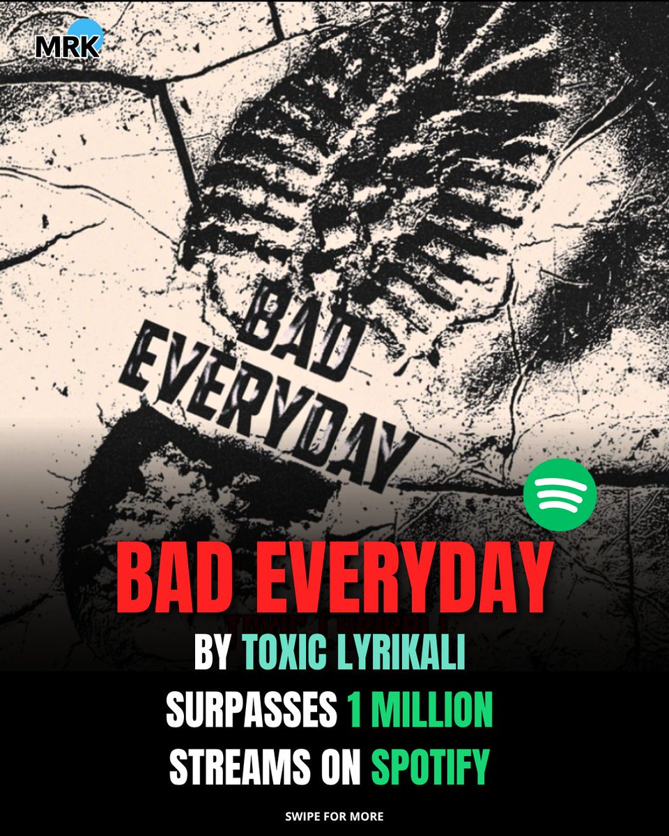mrecordingske's tweet photo. Congratulations! @LYRIKALI_T  "BAD EVERYDAY" has surpassed 1 million streams on Spotify 📈🔥 https://t.co/hwgyjDmuMh