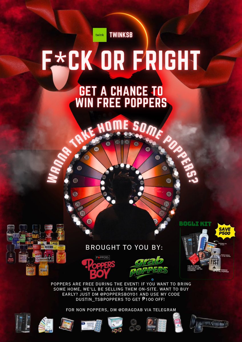 dustin6912e's tweet photo. Get a chance to win FREE POPPERS! 🎉👅

Join our Orgy event to win poppers and other perks for all participants. Pre-booking is now open! 💦

💥: @PoppersBoy01 &amp; @GrabXPoppers 

Event Updates: https://t.co/ygYJjLRfv5

TG: https://t.co/510j7M35aw #alterph #alterpinoy https://t.co/gKlk0XB29r