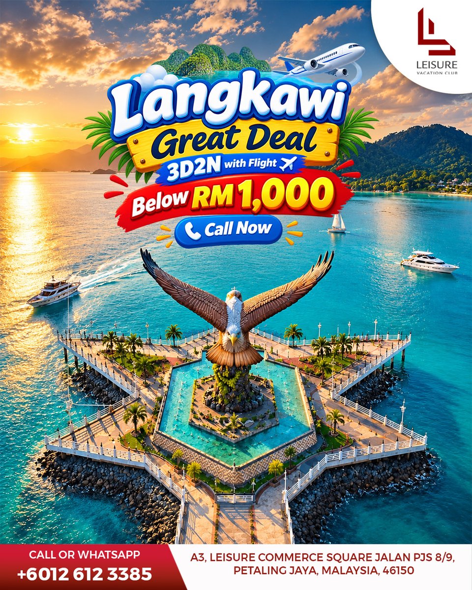 eliane120's tweet photo. Langkawi 3D2N getaway with flight included for under RM1, 000. Enjoy stunning beaches, island adventures and unforgettable sunsets. Perfect for couples, families or friends. Limited slots available. https://t.co/TZ9OgVehtu