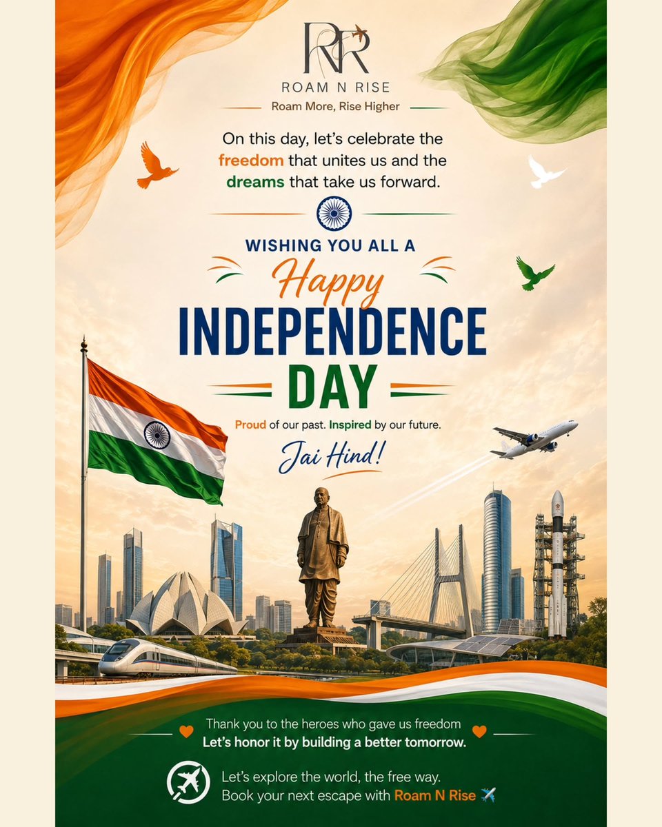 lorenikius's tweet photo. Freedom in our hearts. Dreams in our eyes. This Independence Day, Roam N Rise celebrates a new India—growing, rising, and reaching new heights. Proud of our roots, excited for what lies ahead. Jai Hind! https://t.co/wbtfvcjNZK