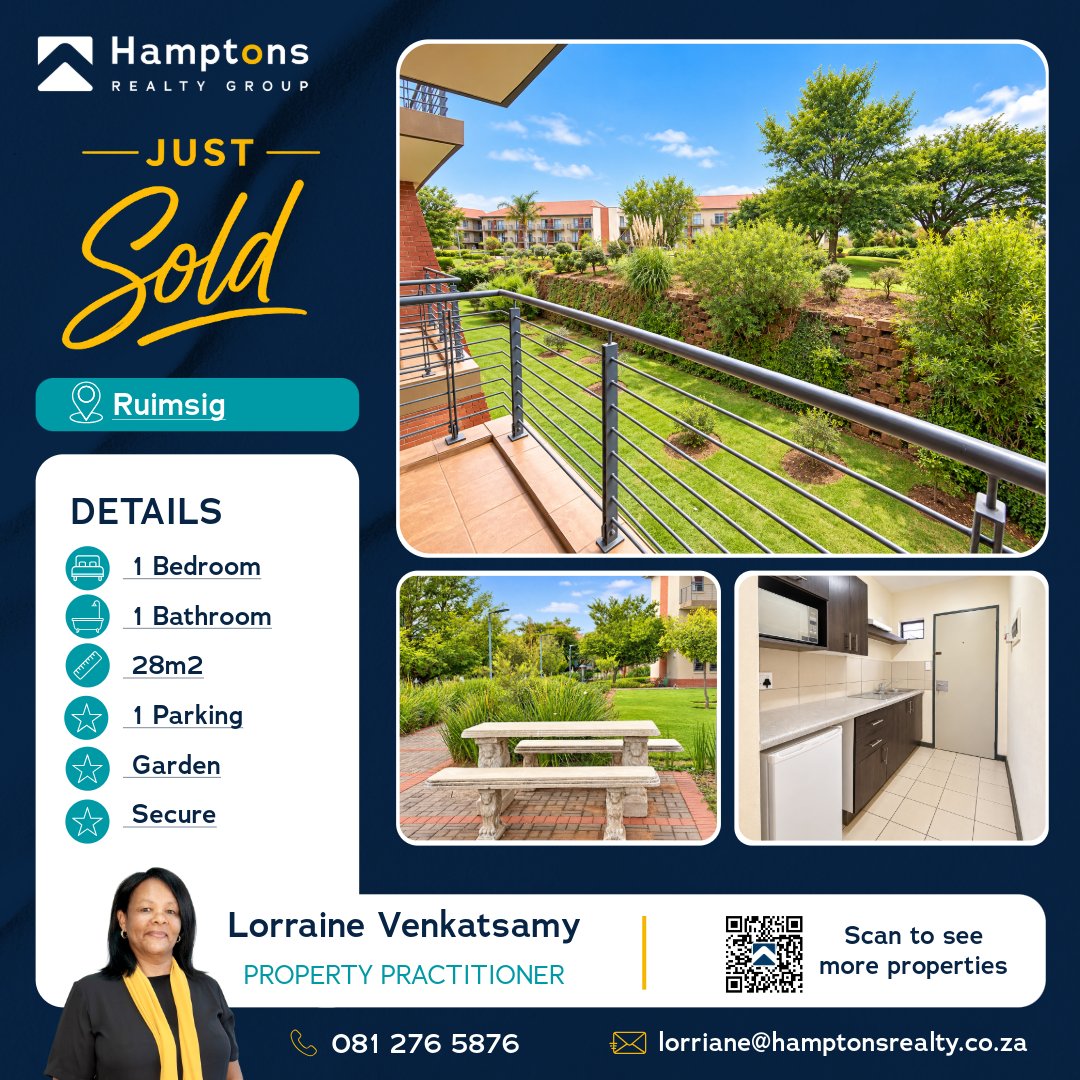 RealtyHamptons's tweet photo. Dream home found!

Just sold in Ruimsig! 🍃 A cozy 1-bedroom gem with garden views and secure living. Congratulations to the new homeowner on this beautiful purchase!

#JustSold #RuimsigLiving #HamptonsRealty https://t.co/PfsuZB9v9L