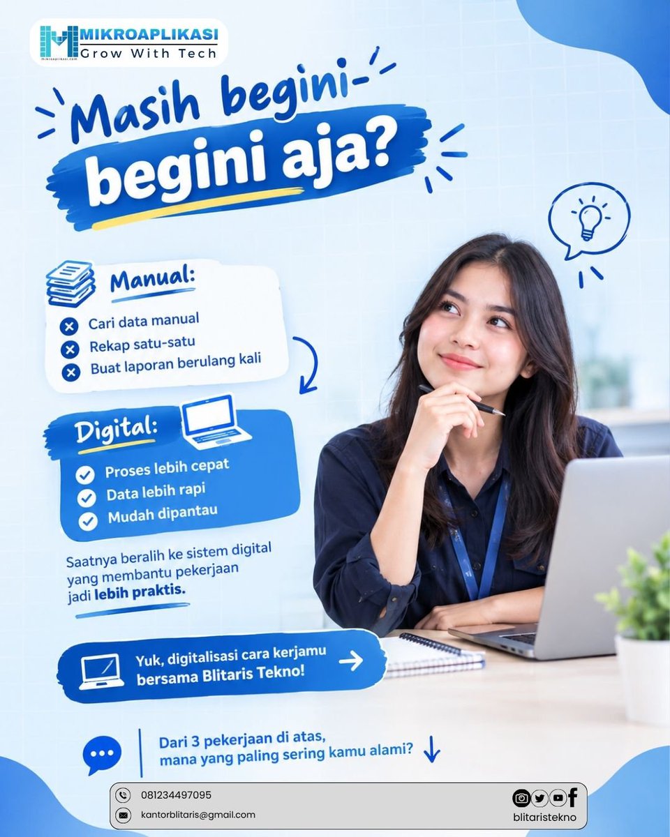 blitaristekno's tweet photo. Jangan cuma sibuk bekerja, mulai digitalisasi cara kerjamu bersama Blitaris Tekno, Konsultasikan sekarang! #blitaristekno #blitar https://t.co/WsjgdKnrZ8