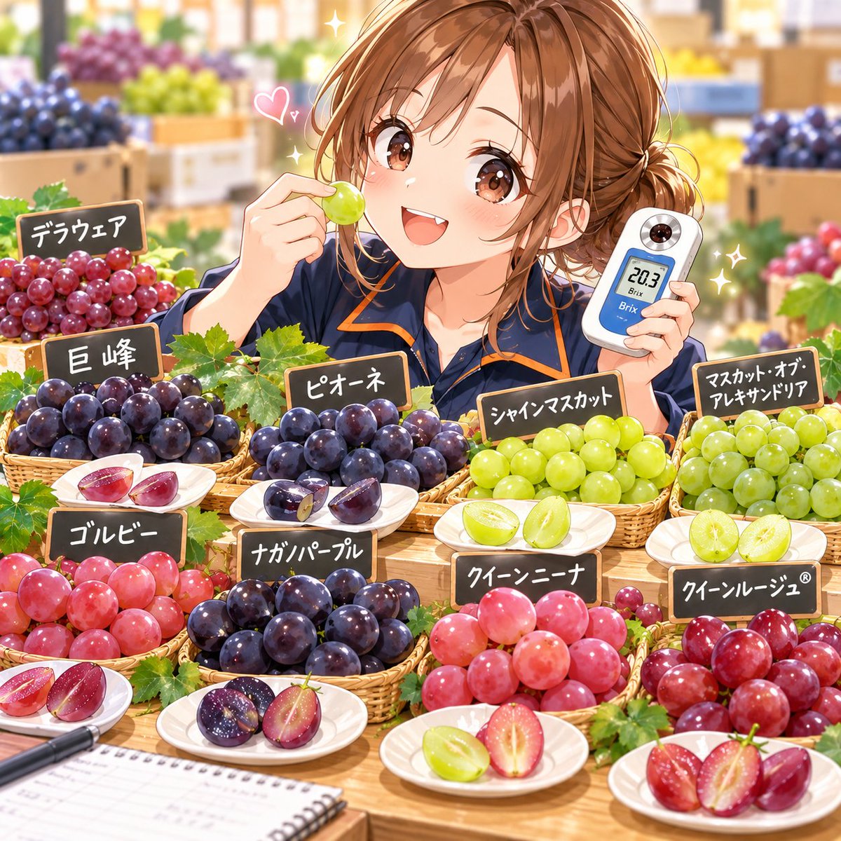 831owo's tweet photo. メジャーなぶどうの【糖度の目安】をまとめてみたよ
💜デラウェア              　約18〜20度 
💜巨峰　    　              　約18〜20度 
💜ピオーネ             　     約18〜20度 
💚シャインマスカット約18〜20度
💚アレキサンドリア     約20度
💙ナガノパープル          約18〜21度
❤️ゴルビー                   　約18〜20度
❤️クイーンニーナ          約20〜21度
❤️クイーンルージュ® 約20〜23度