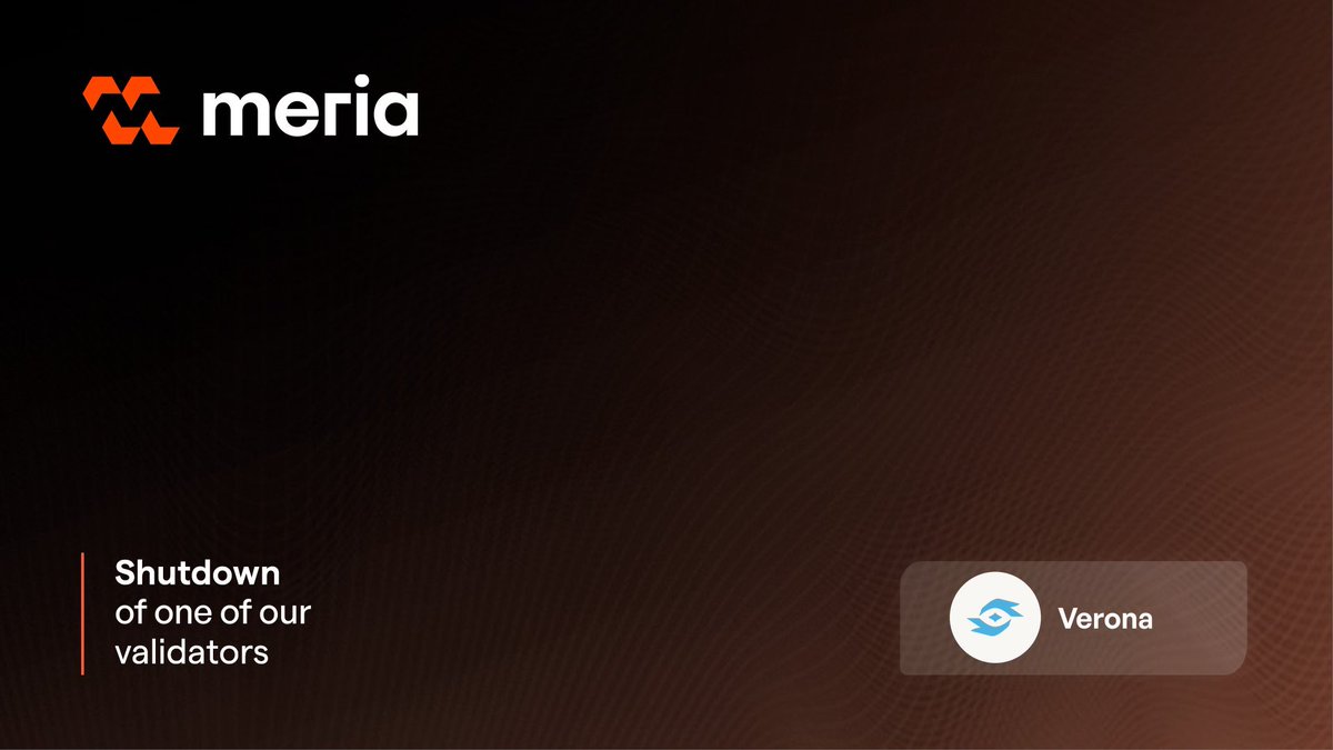 Meria_Finance's tweet photo. We are announcing the offboarding of Verona (verona:native, formerly xion-2:native) from our staking infrastructure on November 1, 2026.

As part of our ongoing effort to maintain the highest quality of service, we regularly assess the networks we support to ensure strategic, technical, and operational alignment.

If you stake verona:native with our Meria validator, your tokens stay on-chain. Before November 1, you can:

→ Redelegate to Ledger by Meria, our validator that remains active on Verona. Redelegation is instant.

→ Or unstake, with the network's 21-day unbonding period.

We thank the Verona community for their trust and collaboration.
