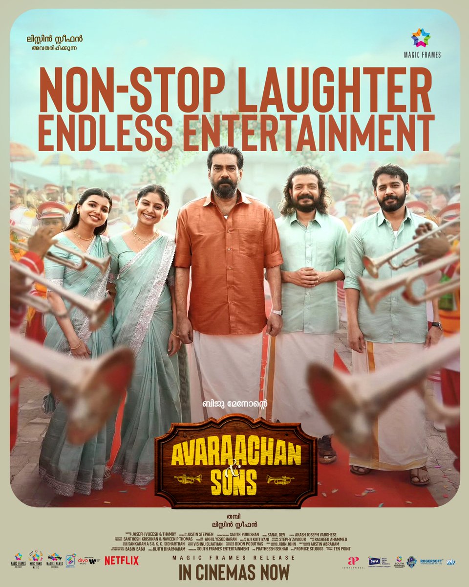 APIfilms's tweet photo. Feel good family entertainer filled with emotions! ❤️😂✨
#AvaraachanAndSons is running strong in cinemas! 🎬🍿
#AvaraachanAndSons
#BijuMenon
#SreenathBhasi
#ListinStephen
#Ganapathi
#MagicFrames
#SanalDev
#ParvathyBabu https://t.co/rYAehKCJTT