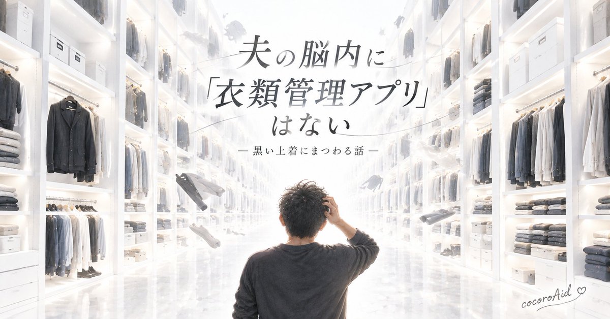 cocoroAid's tweet photo. 夫、自分で買った黒いジャケットを「これ誰の？」とクローゼットから放り出す。3週間後、私が記憶をたどり「北海道で買ったやつ！」→「え？うそーん」→「そうかも」。ちなみに娘の服を着てた前科も🤣🌿夫の脳内に「衣類管理アプリ」はない@cocoroAid https://t.co/QFcUS2RCXH https://t.co/dZ4icUscN5