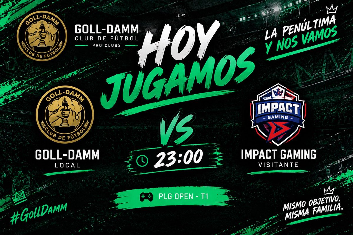GollDammGG's tweet photo. ⚽️ Y A LAS 23:00, SEGUNDO ASALTO.
🆚 @ImpactGame_PS5
⏰ 23:00
🏟️ PLG Open · Jornada 2
📺 https://t.co/Y2e5DFyxyE
Dos partidos, un mismo objetivo: competir al máximo y empezar con buen pie.
🟢⚫ La penúltima y nos vamos.
#GollDamm #PLGOpen #FC27 #ProClubs https://t.co/dETtQheyTr