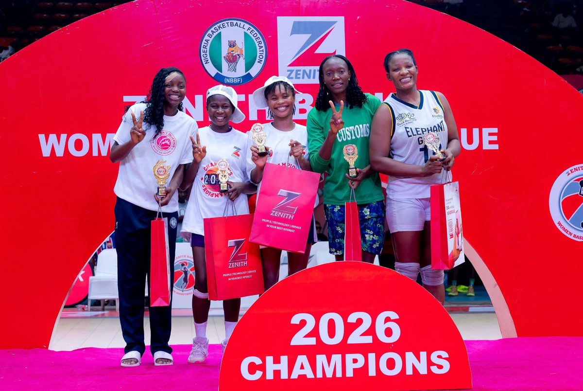 BballNaija's tweet photo. THE ALL-STAR FIVE  🏆 

Idubamo Pius - MFM (MVP)
Hembam Nwando - MFM 
Anari Favour - ASO Sky Queens 
Nkem Akaraiwe - Customs
Ebere Marilyn - First Bank 

#ZWBLPlayoffs https://t.co/5aMjQCHHOC