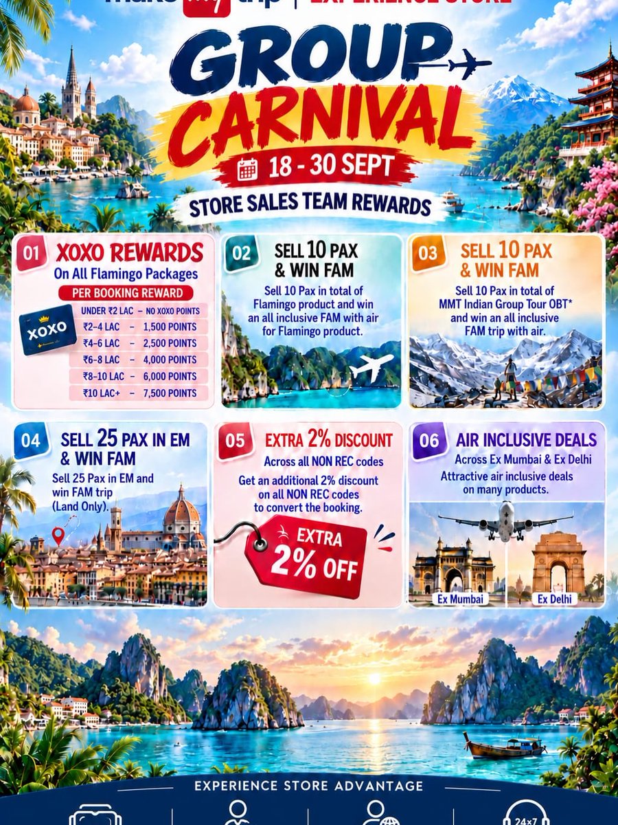 DaengMakassau's tweet photo. Group Carnival is here at MakeMyTrip Experience Store, Ludhiana! 18–30 September: Air-inclusive deals from Mumbai and Delhi. Enjoy VR travel, personalised service, expert guidance and 24×7 support. MakeMyTrip Experience Store, Ludhiana
9888946700 | https://t.co/cahCkRfPf8