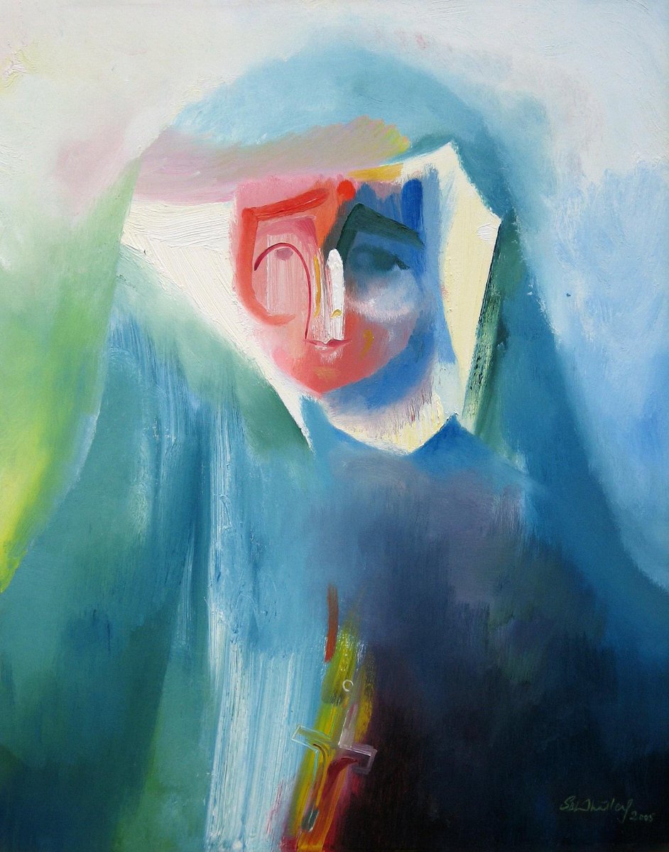 StephenBWhatley's tweet photo. Feast Day of St Faustina. The Polish nun (1905-1938)received visions of Jesus , spread His Divine Mercy. My painting was inspired by photos of Faustina & painted in 2005, her 100th birthday. #StFaustina #DivineMercy #Jezuufamtobie #JesusITrustinYou #Poland https://t.co/LNDyzYHKoc