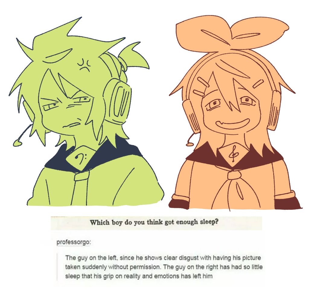 awfulwizard's tweet photo. which of these boys do you think got enough sleep #鏡音リン #鏡音レン https://t.co/XGn2QTe7eb
