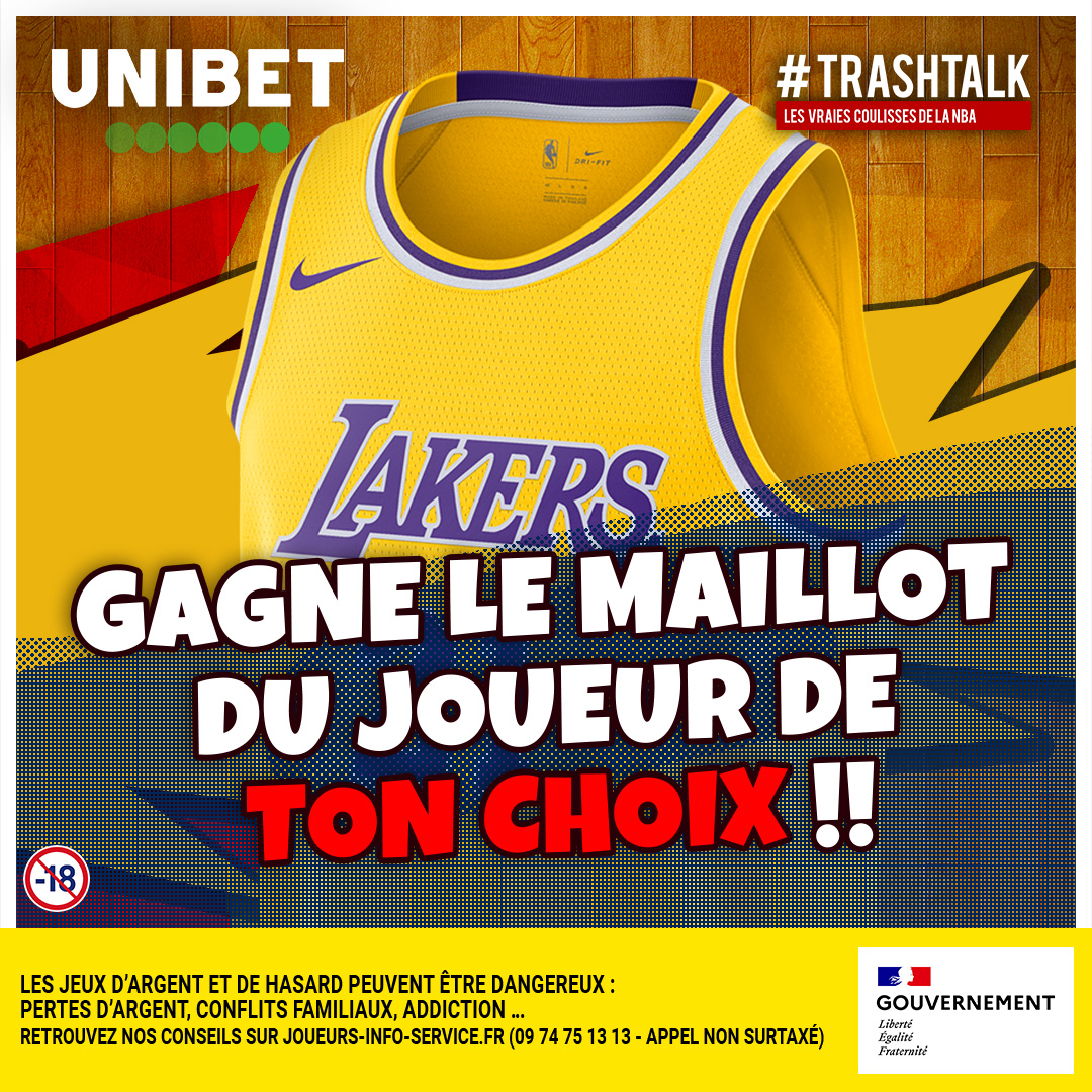 TrashTalk_fr's tweet photo. 🎁 JEU-CONCOURS !! 🎁 

Pour les #30PREVIEWSEN30JOURS, TrashTalk et Unibet te font gagner des maillots NBA !! 😱

🚨 GAGNE LE MAILLOT DU JOUEUR DE TON CHOIX DES LAKERS !! 🚨

Pour participer :
1️⃣ RT CE TWEET
2️⃣ FOLLOW @TRASHTALK_FR ET @UNIBETFRANCE

(TAS LE 12/10) 🔞 https://t.co/P4CaajA3Dl