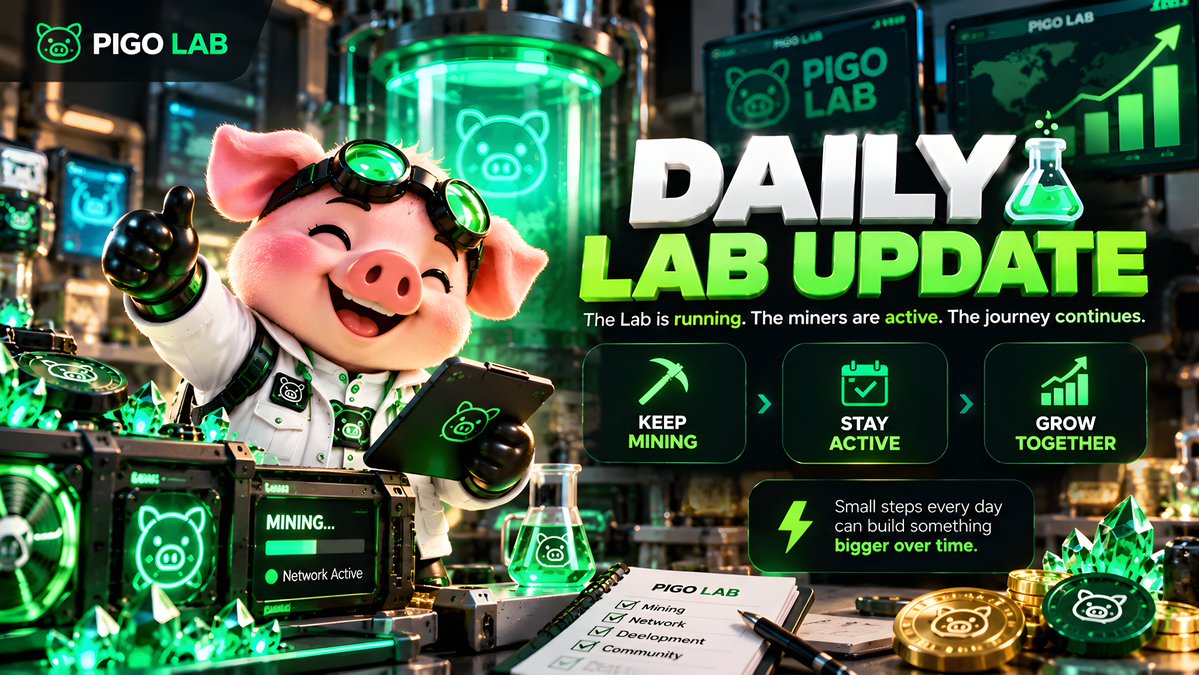 PigoLabs's tweet photo. 🧪 Pigo Lab - Daily Lab Update

The Pigo Lab is running, and every active miner is contributing to the growing network. ⚡

Our focus is simple: keep the Lab active, keep mining, and keep improving the experience.

Check your mining status today and make sure your rig is running. ⛏️

👉 Enter Pigo Lab: https://t.co/4SCZAP3FZP

The Lab is active. The work continues. 🧪
