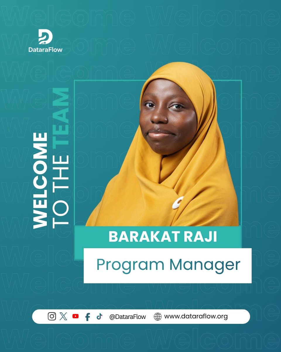 DataraFlow's tweet photo. Welcome to the team, Barakat Raji.

She joins DataraFlow as Program Manager, bringing experience in community management and program coordination across education, tech, healthcare, and youth initiatives.

#DataraFlow #WelcomeToTheTeam https://t.co/QOF9eXZK9X