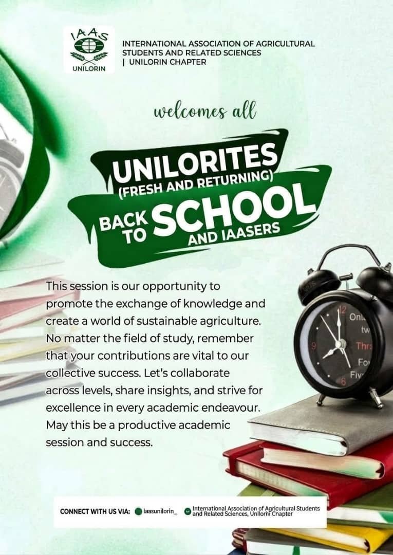 IAAS_UNILORIN's tweet photo. A new academic session, new opportunities, and another chance to grow! 🌱✨

Welcome back, UNILORITES(freshers and returning students). As we step into this session, let’s continue to learn, connect, share knowledge, and contribute to a better future for agriculture and beyond. https://t.co/eYC5oF7E8U