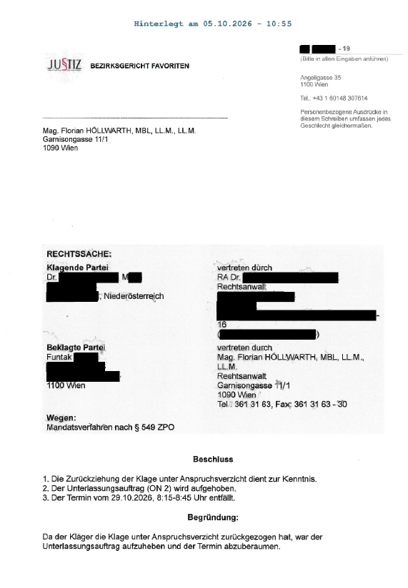 FHollwarth's tweet photo. Tja, es ist immer gut, wenn man sich wehrt...heute die für meine Mandantin sehr erfreuliche Nachicht vom BG Favoriten. Meine Mandatin wurde wegen einem Like geklagt und haben wir natürlich mit einem entsprechenden Schriftsatz, dem Vorbringen des Klägers entgegnet.

1. Konsequenz:
Der Kläger hat die Klage zurückgezogen

2. Konsequenz:
Die Verhandlung wurde abgeraumt

2. Konsequenz:
Der Kläger zahlt die Kosten

@RABeneder