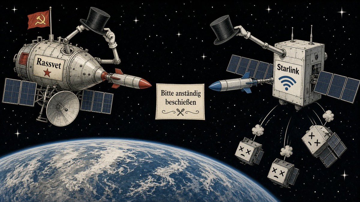 _ParodieX_'s tweet photo. Kiew will Rassvet-Satelliten blockieren.

Medwedew sagt:
Das heißt Zerstörung, also Weltraumkrieg. 

Die USA sollen das checken, sonst fallen Starlinks wie Fliegen.

Der Weltraum ist eng.
Man bleibt höflich und schießt zurück. https://t.co/YCjTpvFqLf