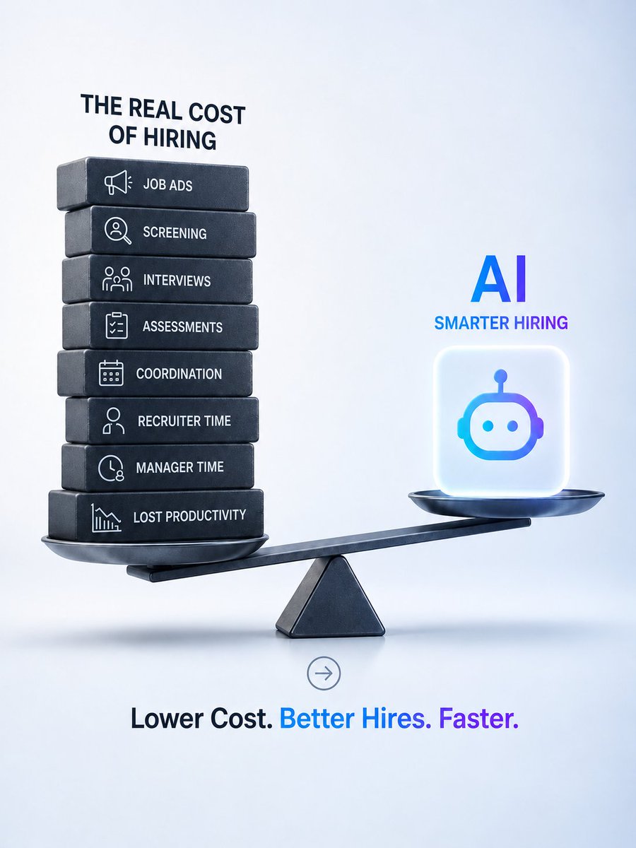 AppliView's tweet photo. Hiring costs more than a salary—and recruiters feel that cost every day.

AI can cut repetitive work, streamline screening &amp; help teams move faster.

The question isn’t “Can we afford AI?” It’s “What is slow hiring costing us?” #AIRecruitment #HRTech #TalentAcquisition https://t.co/jDqZvPkH11
