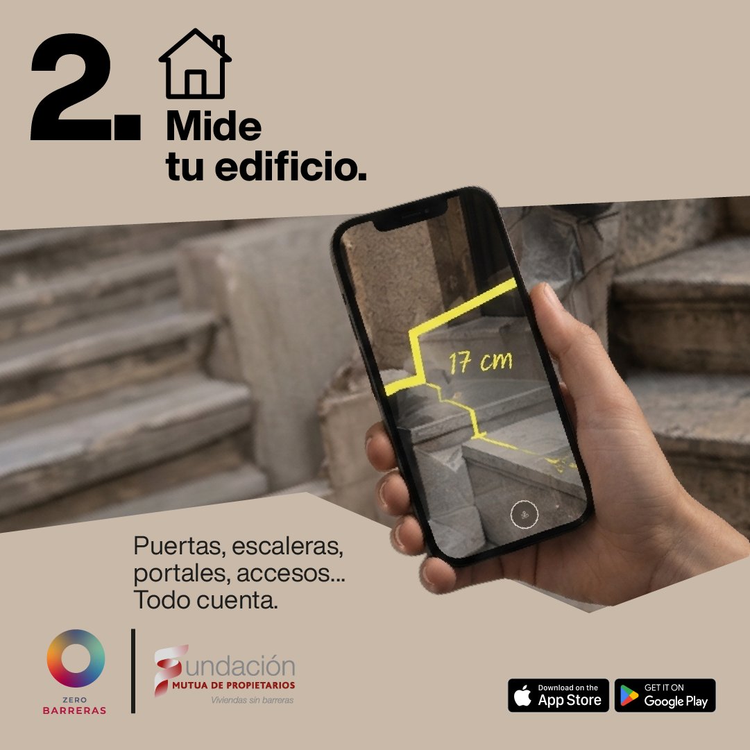 FundacionMdP's tweet photo. 🏙️ Un edificio de viviendas puede parecer accesible. Hasta que empiezas a mirar de verdad.

Hoy, #DíaMundialdelaArquitectura y #DíaMundialdelHábitat, lanzamos #MideConZeroBarreras para hacer visibles esas barreras arquitectónicas en los edificios de viviendas que muchas veces pasan desapercibidas.

📱 Mira tu edificio de viviendas con otros ojos y mídelo con nuestra app Zero Barreras.

Y sí, medir tiene premio 👀

🎁 Sorteamos un iPhone 17 Pro Max cada 15 días entre las mediciones realizadas entre el 5 de octubre al 5 de noviembre.

¿Empezamos a medir?

#MideConZeroBarreras #FundaciónMutuaDePropietarios #Accesibilidad
--
🏙️ Un edifici d’habitatges pot semblar accessible. Fins que comences a mirar-lo de debò.

Avui, #DiaMundialDeLArquitectura i #DiaMundialDeLHabitat, llancem #MesuraAmbZeroBarreres per fer visibles aquelles barreres arquitectòniques dels edificis d’habitatges que moltes vegades passen desapercebudes.

📱 Mira el teu edifici d’habitatges amb uns altres ulls i mesura’l amb la nostra app Zero Barreres.

I sí, mesurar té premi 👀

🎁 Sortegem un iPhone 17 Pro Max cada 15 dies entre les mesures realitzades del 5 d’octubre al 5 de novembre.

Comencem a mesurar?

#MesuraAmbZeroBarreres #FundacióMutuaDePropietarios #Accessibilitat