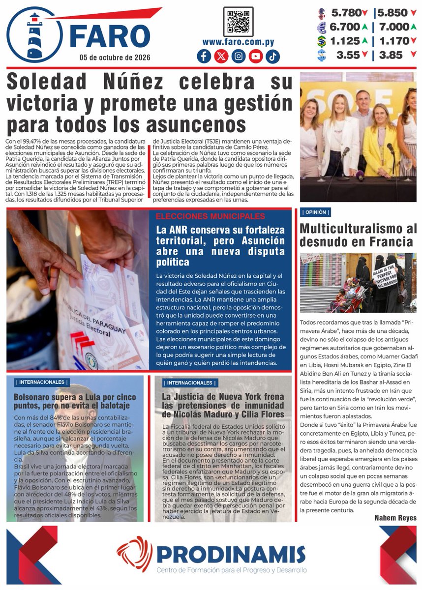 FaroParaguay's tweet photo. 📰 Ya está disponible la portada de FARO

Las noticias que marcan la agenda, el análisis de los temas más importantes y la información que necesitas para entender la actualidad https://t.co/chd9IckClY