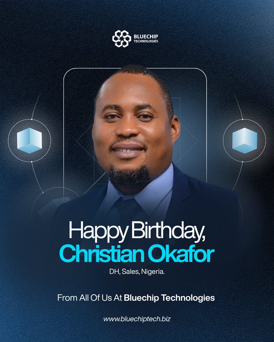 BluechipTechNG's tweet photo. Happy Birthday, Christian Okafor! 🎂

Today, we celebrate our Divisional Head, Sales, Nigeria, and the leadership, dedication and impact you bring to Team Bluechip.

Wishing you greater achievements, new opportunities, good health and a truly fulfilling year ahead.

Happy Birthday, Christian! 🥳🎉

#HappyBirthday #TeamBluechip #BluechipTechnologies