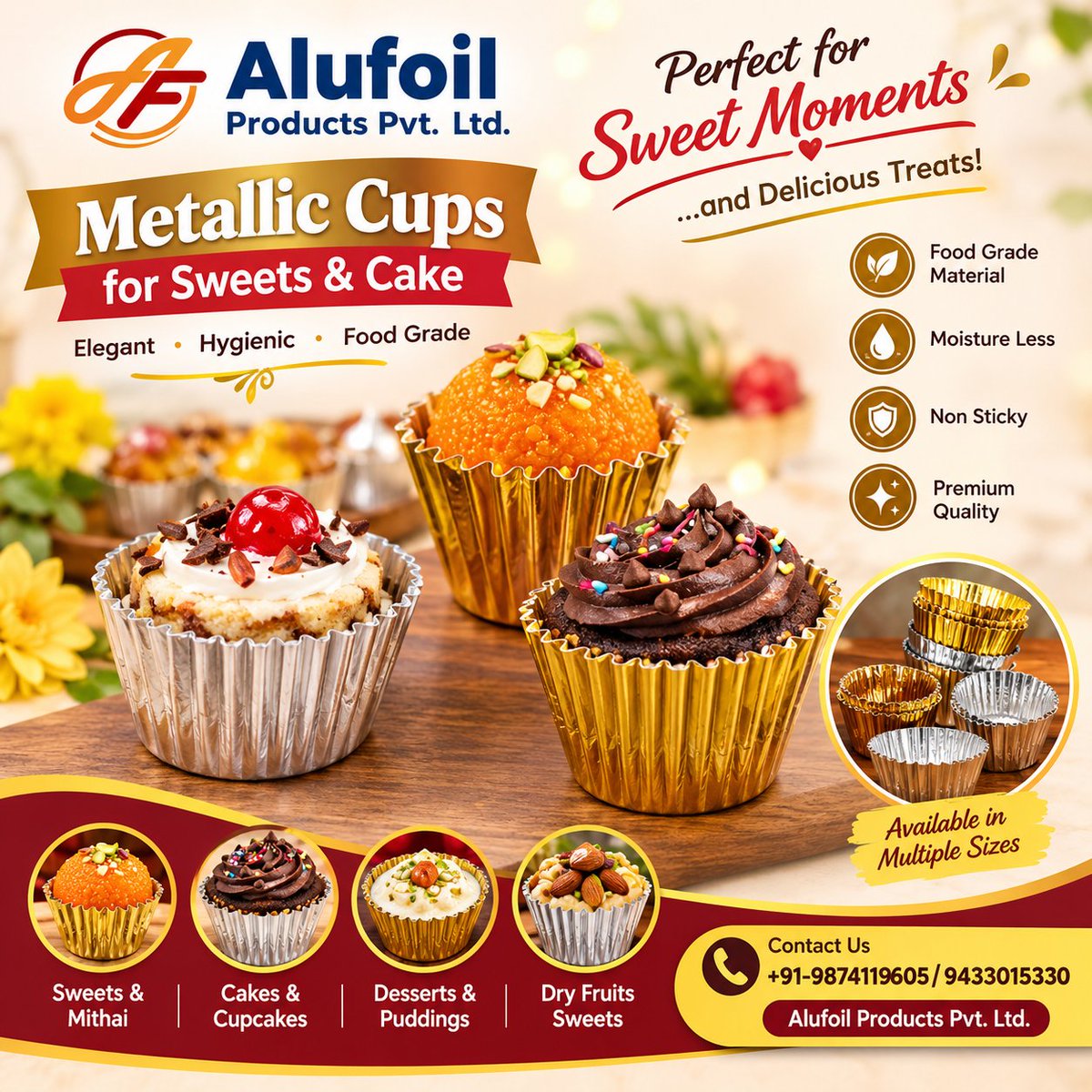 alufoilindia's tweet photo. Golden Metallic Cups for Sweets &amp; Cakes
#sweetcups #bakingcups #bakers #sweetshops #papercups 
For more details contact us at : +91-9874119605/9433015330 for bulk quantity
From Kolkata, West Bengal https://t.co/Wq4On5n2Bw