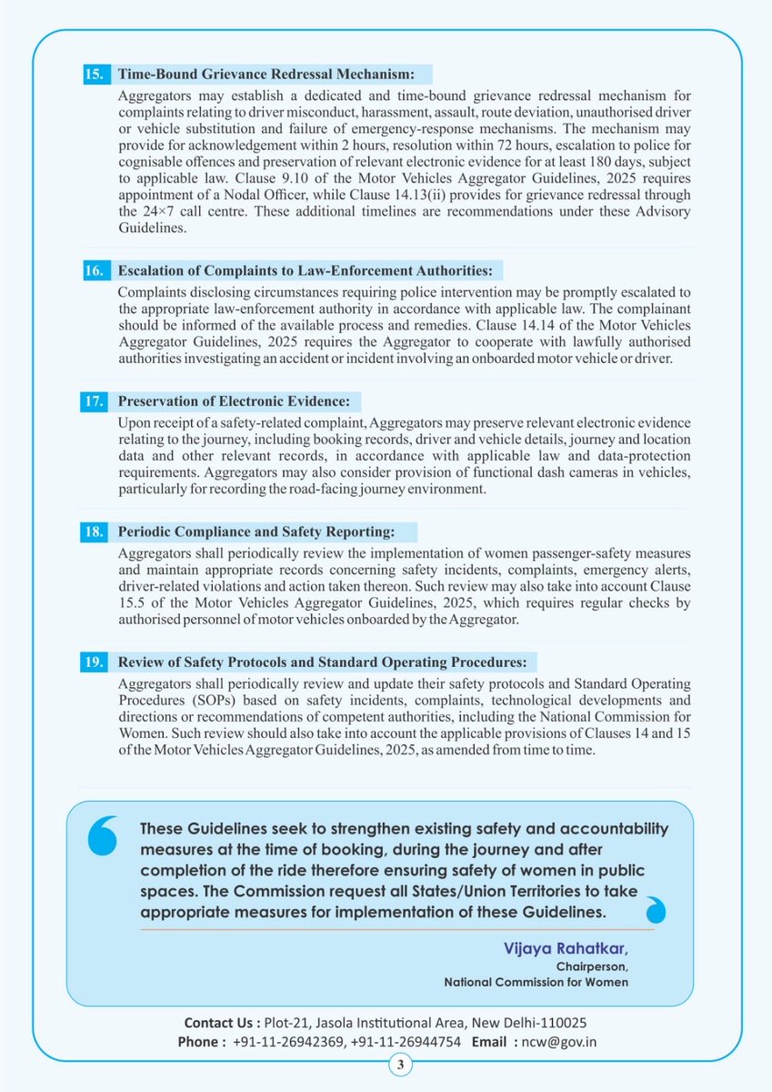 NCWIndia's tweet photo. NCW Issues Detailed Guidelines to States and UTs for Safety of Women Passengers Using App-Based and Digital Transport Services https://t.co/DUXNKRY2b9