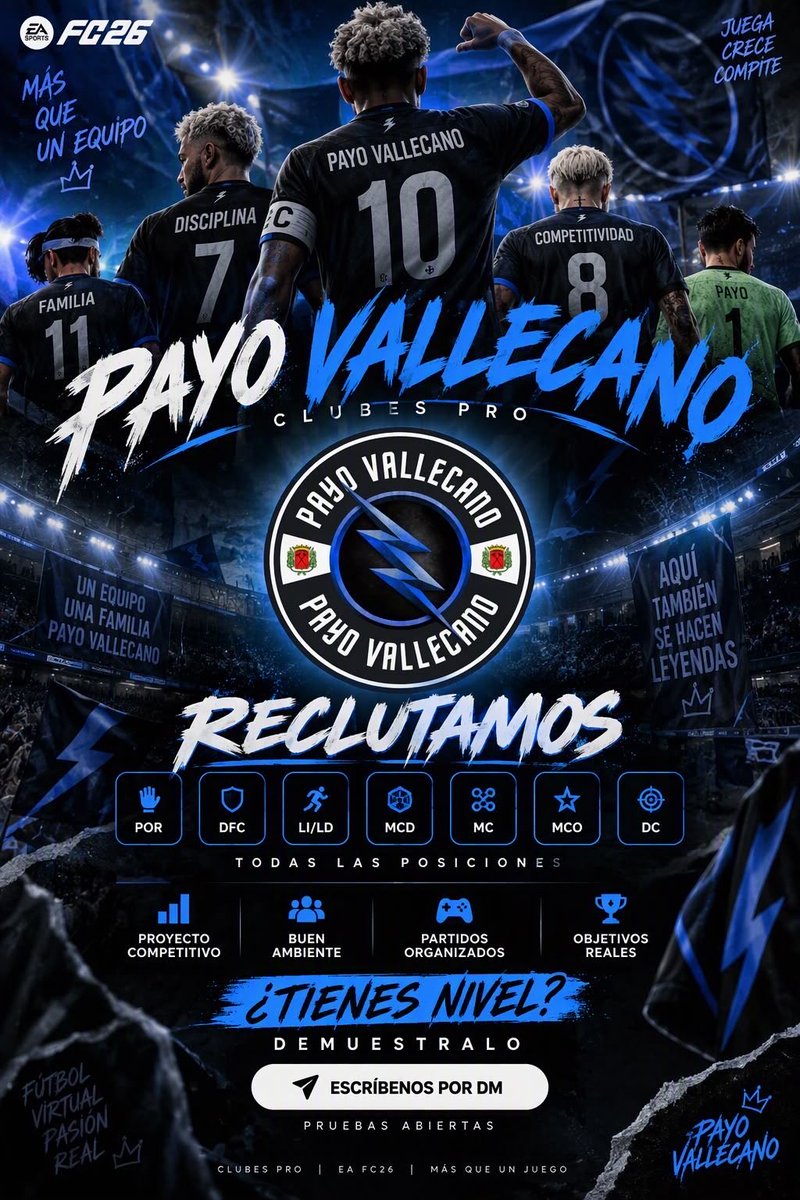 PayoVallecano's tweet photo. PAYO VALLECANO BUSCAN JUGADORES!
📌 Posiciones a reforzar 📌
⚡CAR
🥅 DC
🔎 Buscamos jugadores COMPETITIVOS, SERIOS y COMPROMETIDOS💪
PS5/XBOX/PC
 https://t.co/8LsTsYLV3c…
@_chocolate3000 @AyudasPro @ClubesProAyudas #clubespro #fc27 https://t.co/I1XXkGd3jD