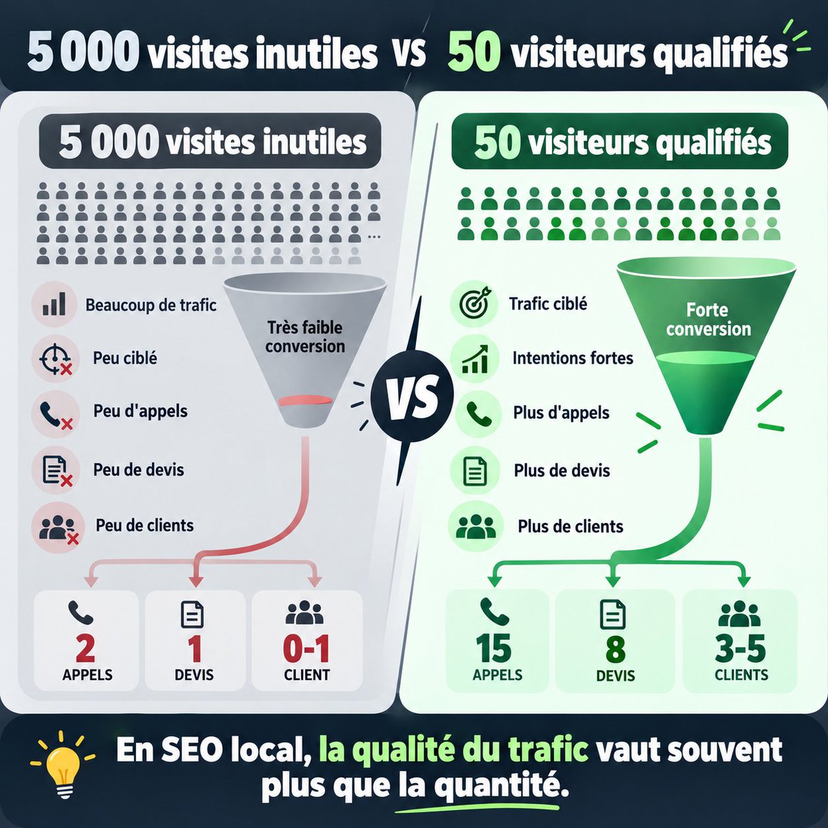 CMarcellinOff's tweet photo. Un artisan n’a pas besoin de 10 000 visiteurs par mois. Il a besoin d’être trouvé par les bonnes personnes, au bon endroit, au bon moment. En SEO local, 50 visiteurs qualifiés peuvent valoir bien plus que 5 000 visites inutiles. https://t.co/wYuH9KeJuM