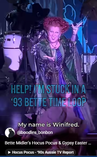 BootlegBette's tweet photo. Bette Midler: Video BonBon Gypsy Hocus Pocus Time Loop
https://t.co/JqMqvzO8py
#BetteMidler, #Gypsy, #HocusPocus, #MyNameIs, #TimeLoop
To Read Article, Click The Link Above Or Copy/Paste It In Your Browser! Or Just Subscribe to https://t.co/SNFABS9Tzm https://t.co/9zcO1jGT0X