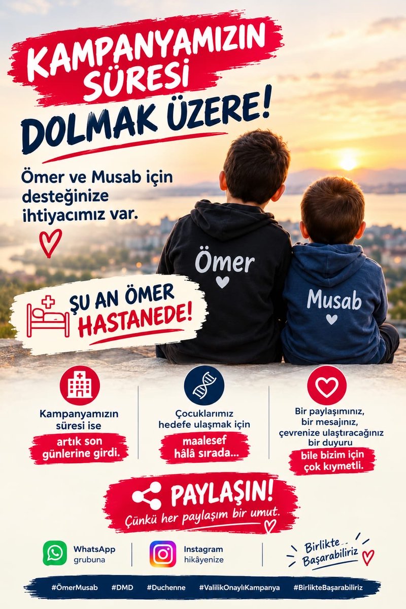NurevsanAk63063's tweet photo. Lütfen sessiz kalmayın. Bir paylaşım bile çok şey değiştirebilir. 🙏

#ÖmerMusab #DMD #Duchenne #DMDKasHastalığı #ValilikOnaylıKampanya #BirlikteBaşarabiliriz

@dmdomermusab https://t.co/XmV0c6BdrR