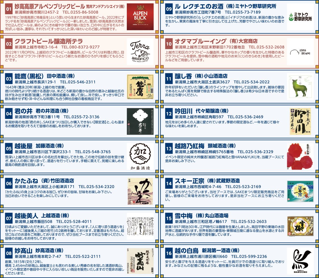 kenshinsake's tweet photo. 本日は出店酒蔵のご紹介です！
今年も上越地域の色々なSAKEの酒蔵が出店します！
また、地元以外にもゲスト酒蔵の出店があります🍶
お気に入りのSAKEを見つけてくださいね😊 https://t.co/BSGqk323Ie