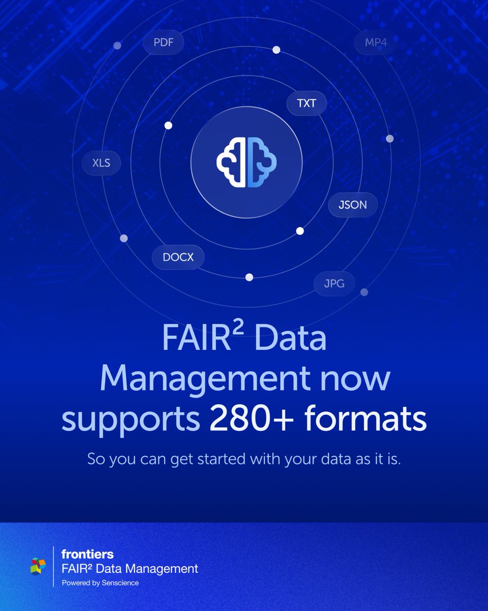 FrontiersIn's tweet photo. Research data comes in many forms. FAIR² Data Management now supports 280+ formats, so you can start with your data as it is.

▶️Explore and reuse 
▶️Ask Clara 
▶️ Listen (AI podcast) 
▶️ Publish and get citations

https://t.co/NoYeWFtgGu

#FAIR2Data #OpenScience https://t.co/wreU9LOn7Q