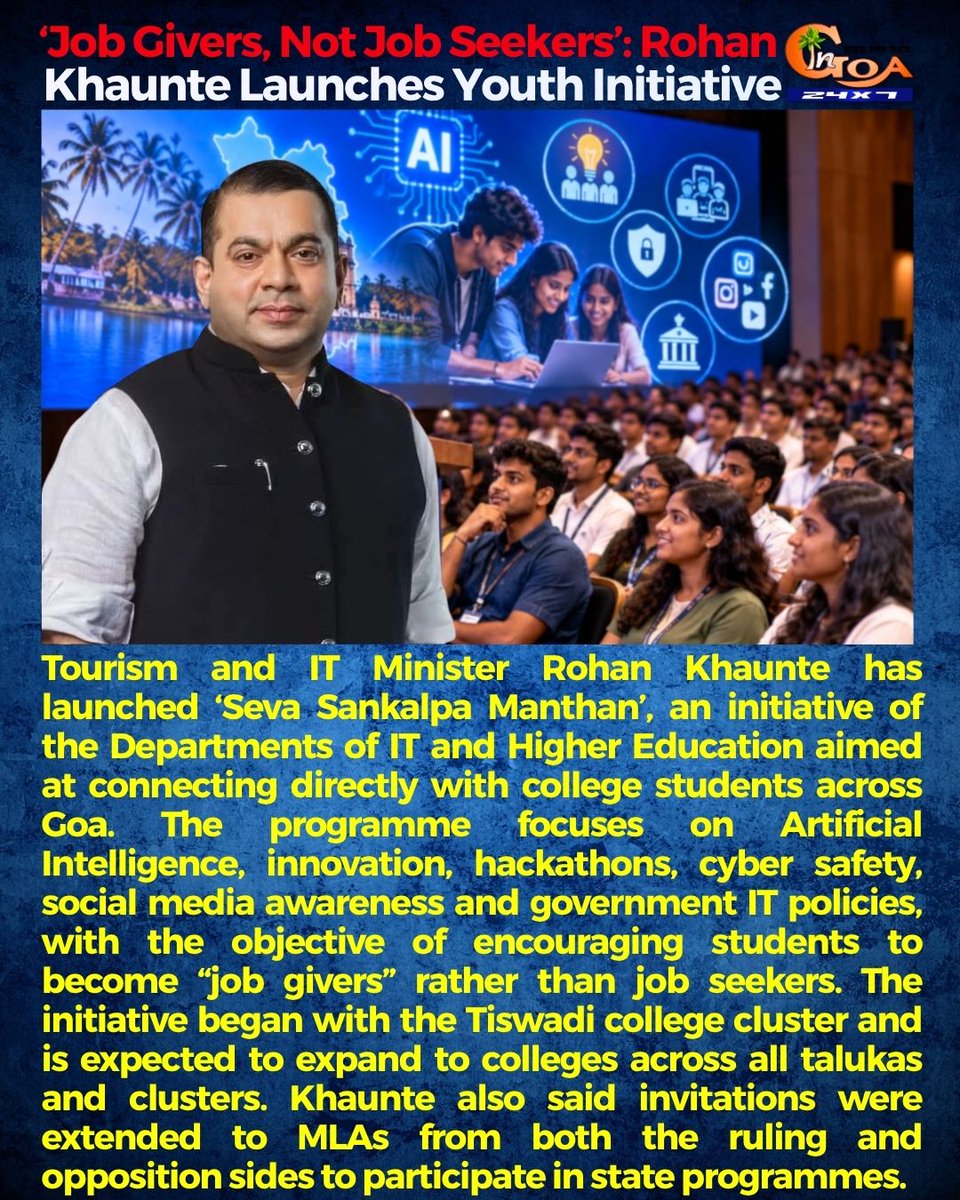 InGoa24x7's tweet photo. ‘Job Givers, Not Job Seekers’: @RohanKhaunte Launches Youth Initiative
#Goa #GoaNews #Launch #Khaunte #JobSeekers #JobGivers https://t.co/nOiQtg5Xaw
