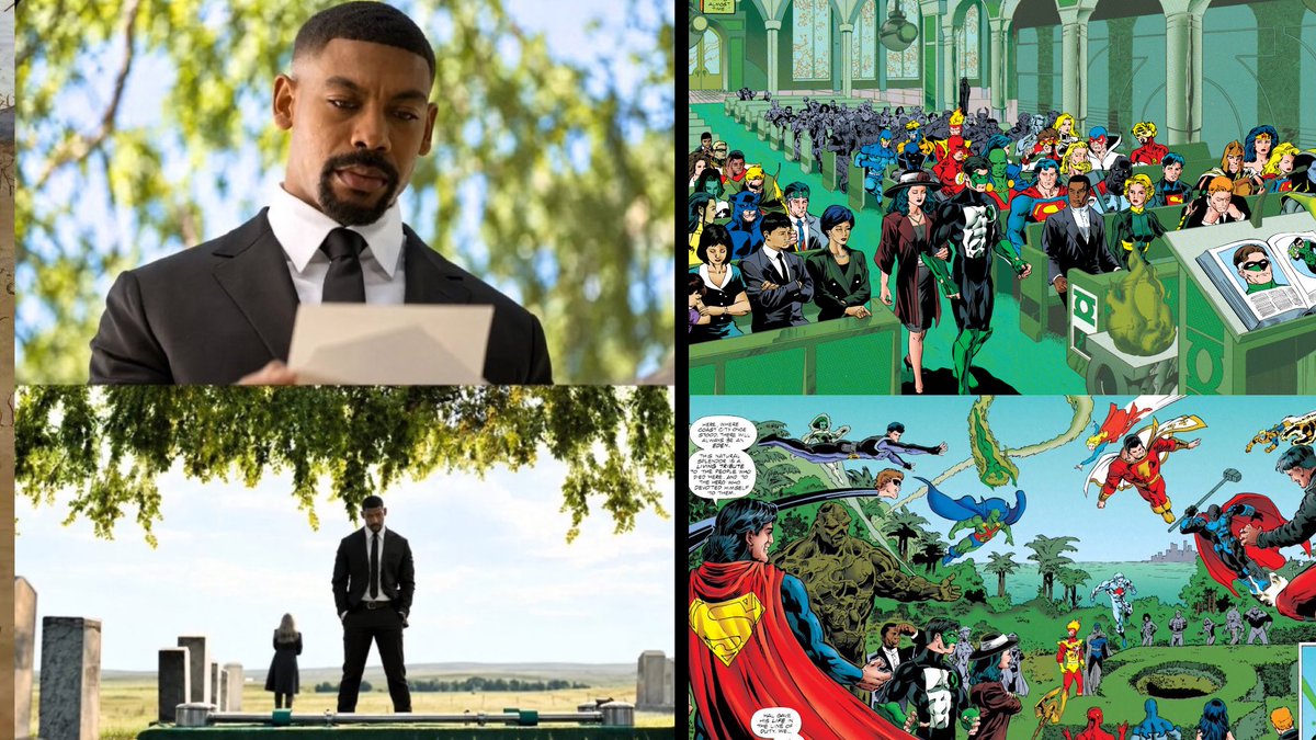EnzoVerse7's tweet photo. HAL'S FUNERAL               HAL'S FUNERAL
IN DCU                                              IN COMICS https://t.co/hwxyfFQaWS