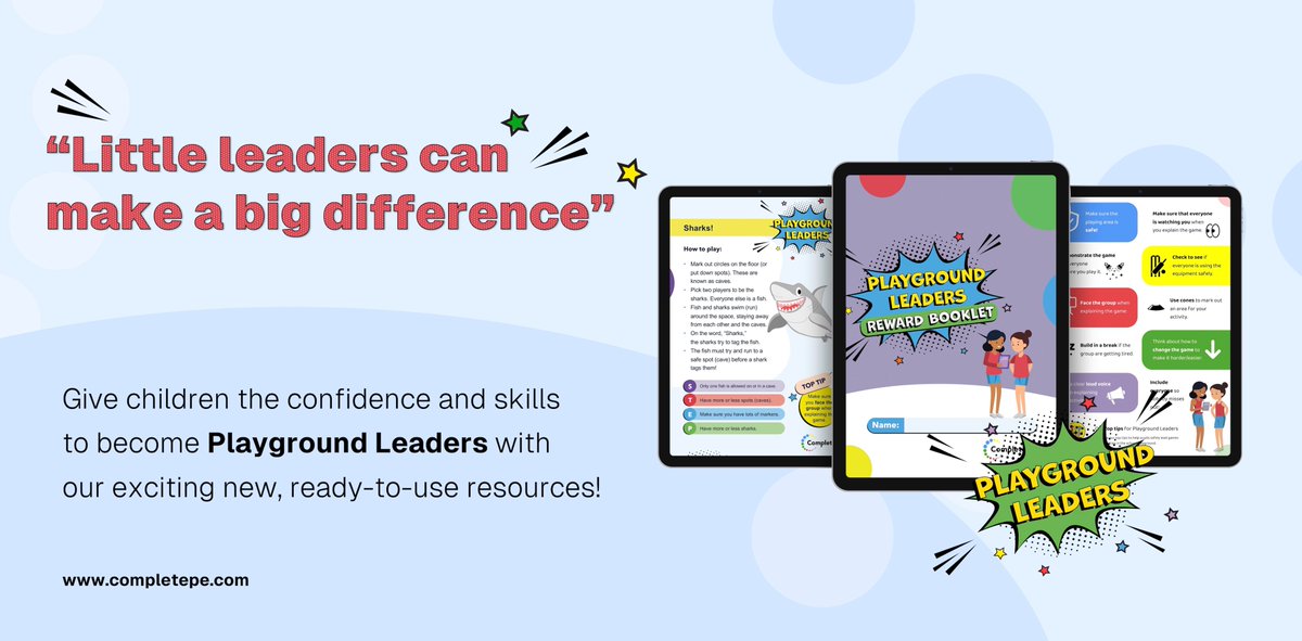Complete_PE's tweet photo. 🌟 Brand-new Playground Leaders Resources!

Give children the confidence and skills to become Playground Leaders with our exciting new, ready-to-use resources!

Little leaders can make a big difference. 💪

➡️ Head to Complete PE to take a look. https://t.co/umWqvBwgcv