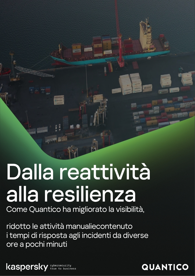 KasperskyLabIT's tweet photo. 📌 𝗤𝘂𝗮𝗻𝘁𝗶𝗰𝗼 𝗮𝗰𝗰𝗲𝗹𝗲𝗿𝗮 𝗹𝗮 𝗽𝗿𝗼𝗽𝗿𝗶𝗮 𝗺𝗮𝘁𝘂𝗿𝗶𝘁𝗮̀ 𝗰𝘆𝗯𝗲𝗿 𝗰𝗼𝗻 𝗞𝗮𝘀𝗽𝗲𝗿𝘀𝗸𝘆 𝗡𝗲𝘅𝘁 𝗠𝗫𝗗𝗥 𝗢𝗽𝘁𝗶𝗺𝘂𝗺

Quantico Srl, azienda italiana specializzata in servizi digitali e IT è passata dalla reattività alla resilienza grazie all'adozione di Kaspersky Next MXDR Optimum. Con la nuova piattaforma, l'azienda è riuscita, infatti, a centralizzare le attività di sicurezza, aumentare la visibilità sull'intera infrastruttura IT e ridurre i tempi di risposta agli incidenti da ore a pochi minuti.

Comunicato: https://t.co/4UuTdo8RYD
Kaspersky Next MXDR Optimum: https://t.co/m2THolsUqv
Case study 👇