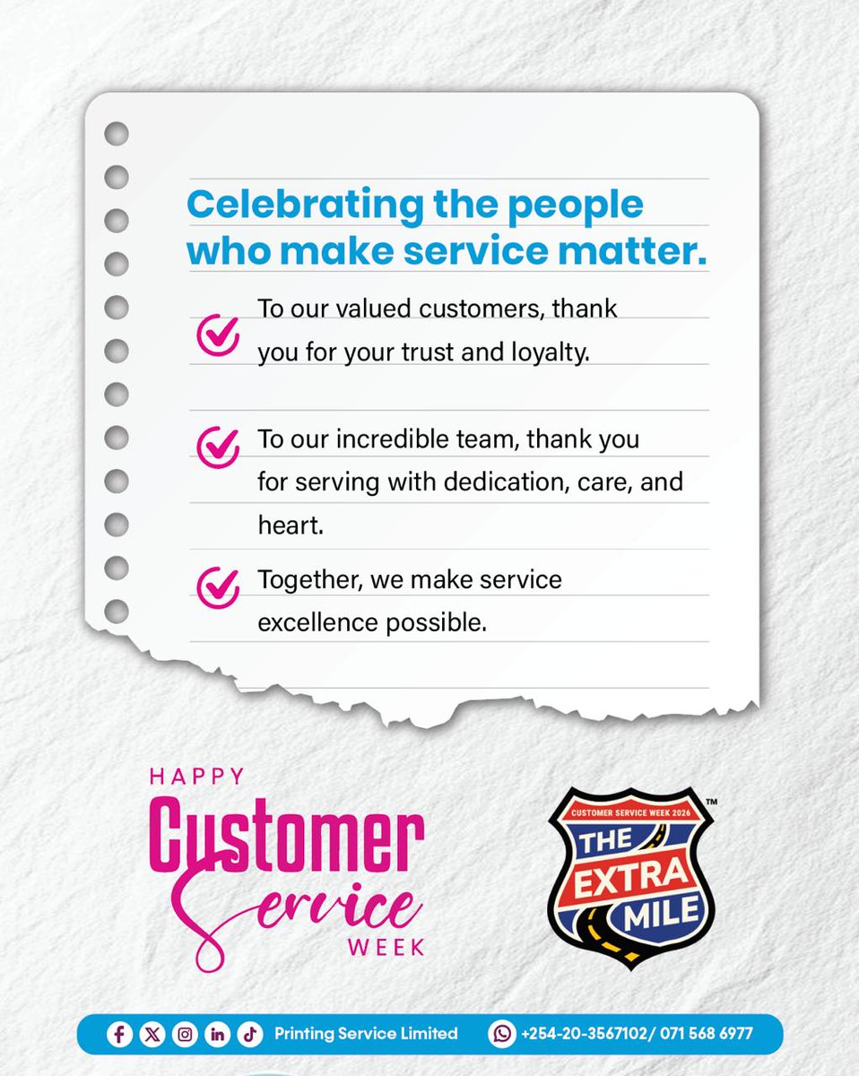 PrintingLimited's tweet photo. Happy Customer Service Week 2026!
Behind every successful print is a customer who trusted us to bring their vision to life.
To our amazing customers, thank you for choosing Printing Services Limited.
#CustomerServiceWeek2026 #PrintingServicesLimited #BeyondThePrint #Jotzilla https://t.co/2Sh2Lmd84M
