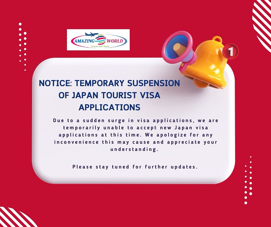 beny_moreno's tweet photo. NOTICE: Temporary suspension of Japan tourist visa applications. For concerns or inquiries
Email: amazingworld_travelandtours@yahoo. com
Phone: 8556-8157 / 09288462990 https://t.co/5L1CIev8fK