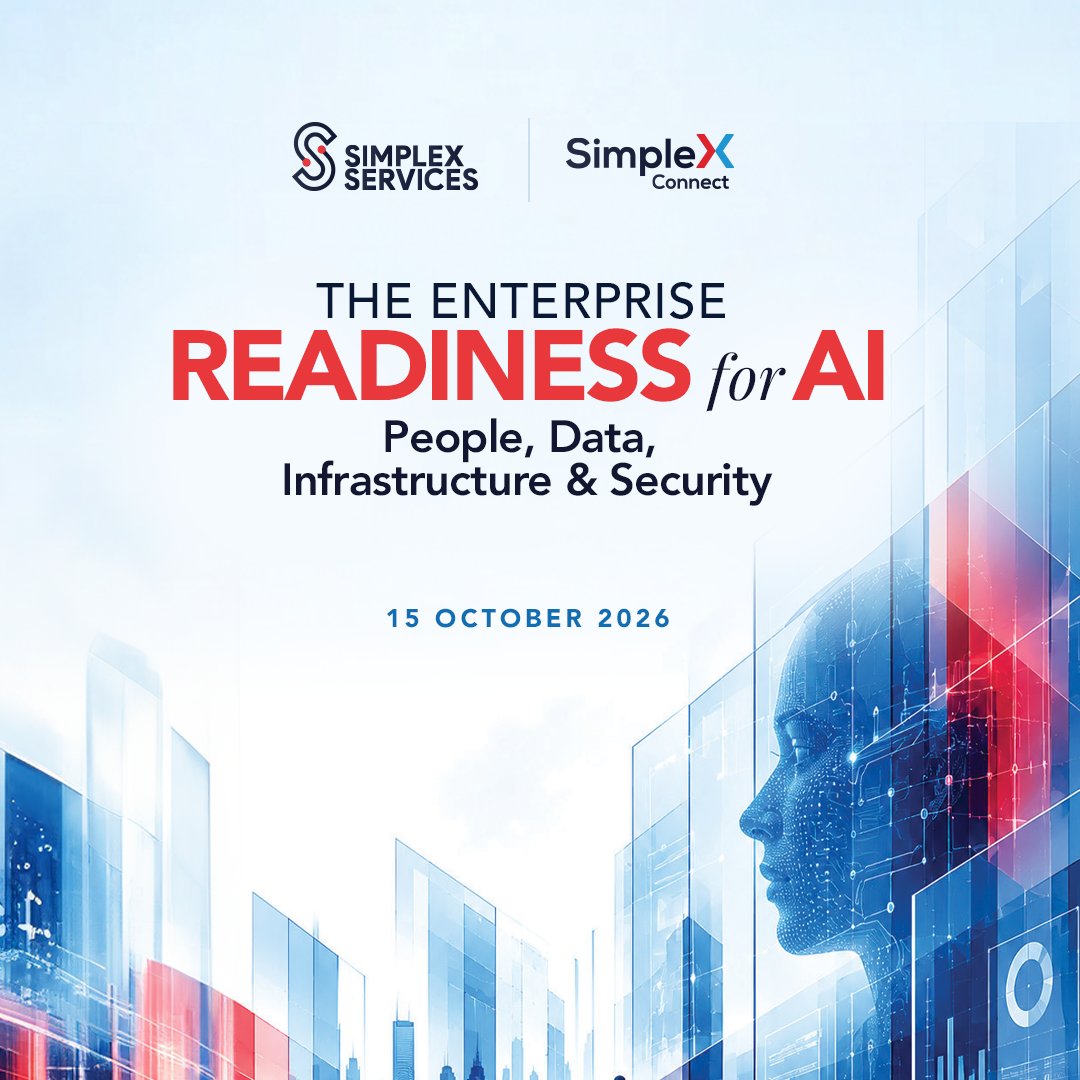simplexsvcs's tweet photo. We're delighted to announce the next edition of #SimpleXConnect! 🥁

This year's theme – The Enterprise Readiness for AI – brings together technology leaders to explore what it takes for organisations to move from AI ambition to AI readiness. https://t.co/TNuUqZZpEH
